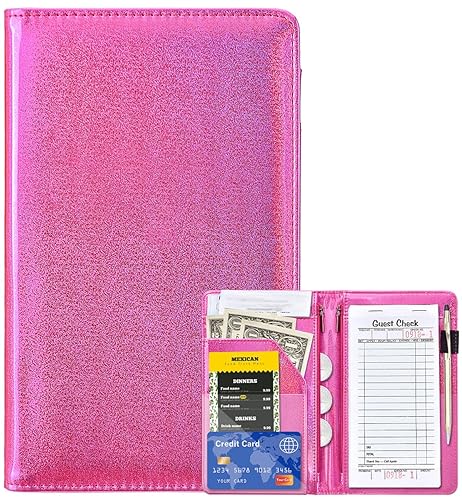 Miniatura 7 de Libreta organizadora para camarera Book&Waitstaff de piel con brillos y cartera y bolsillo con cierre lindo organizador con bolsillo para monedas