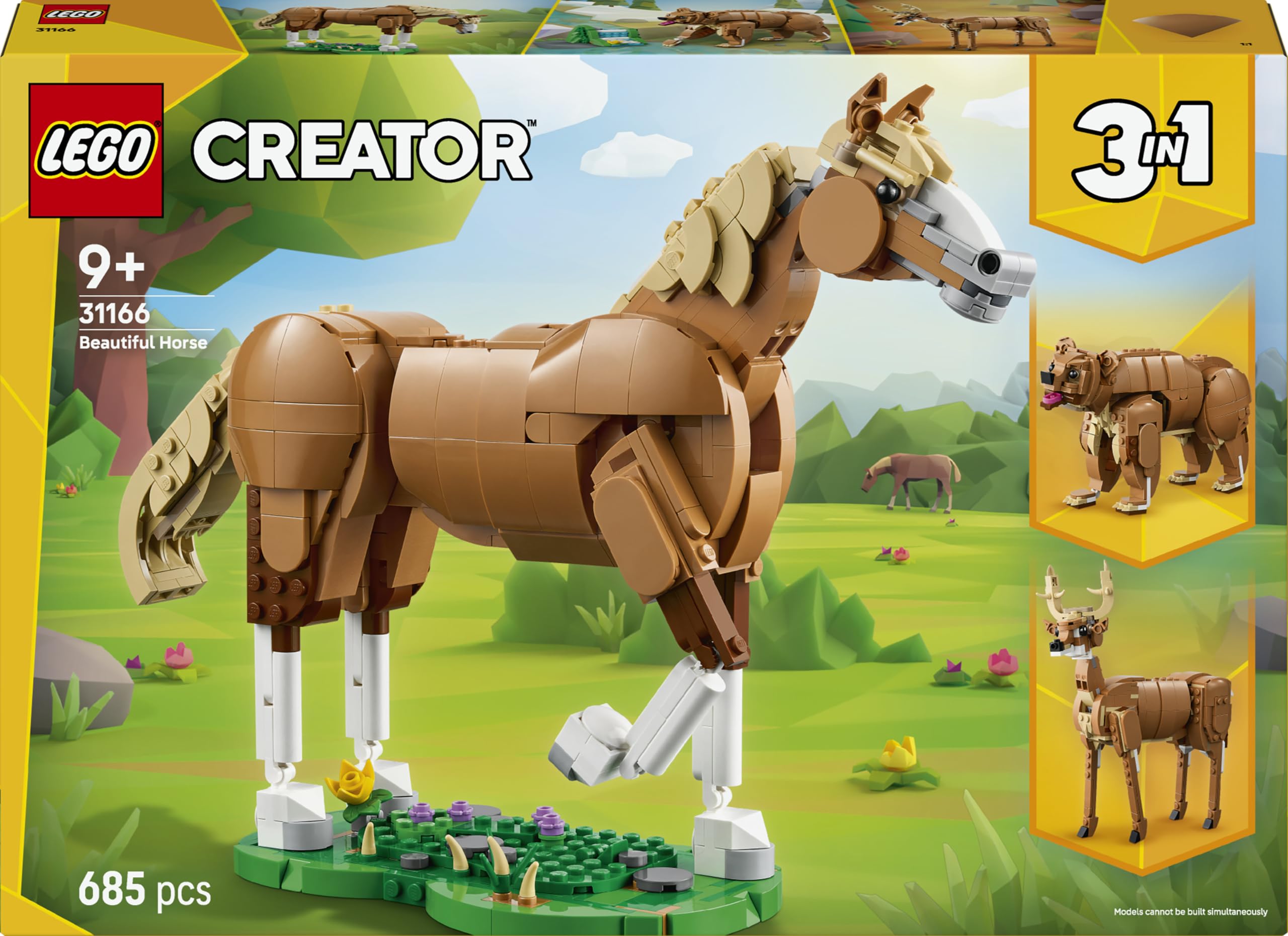 LEGO Creator 3in1 Beautiful Horse 31166 | Toys for 9+ Year Old Girls & Boys, Animal Figure Transforms into a Bear or Deer, Kids' Room Decor, Gift Idea, 685 Pieces