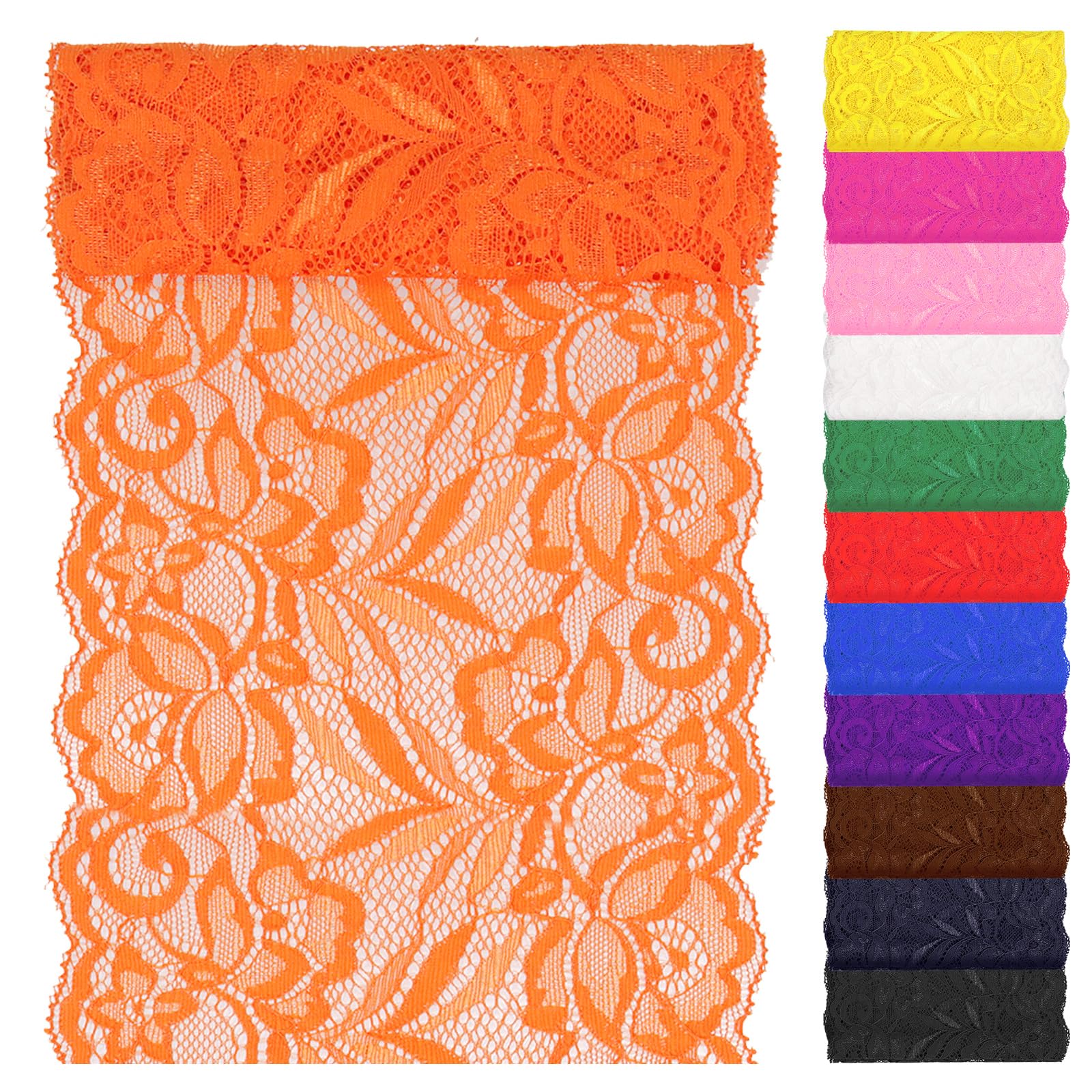 Swpeet Tessuto di pizzo rosa elasticizzato da 4,57 m x 8,0 cm di larghezza, nastro di pizzo elastico da cucito per indumenti, fasce per capelli, creazione di bouquet da sposa, creazione di