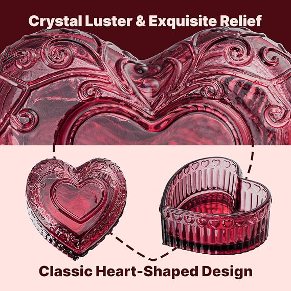 Glass Jewelry Box, Crystal Heart Shaped Jewelry Organizer Box