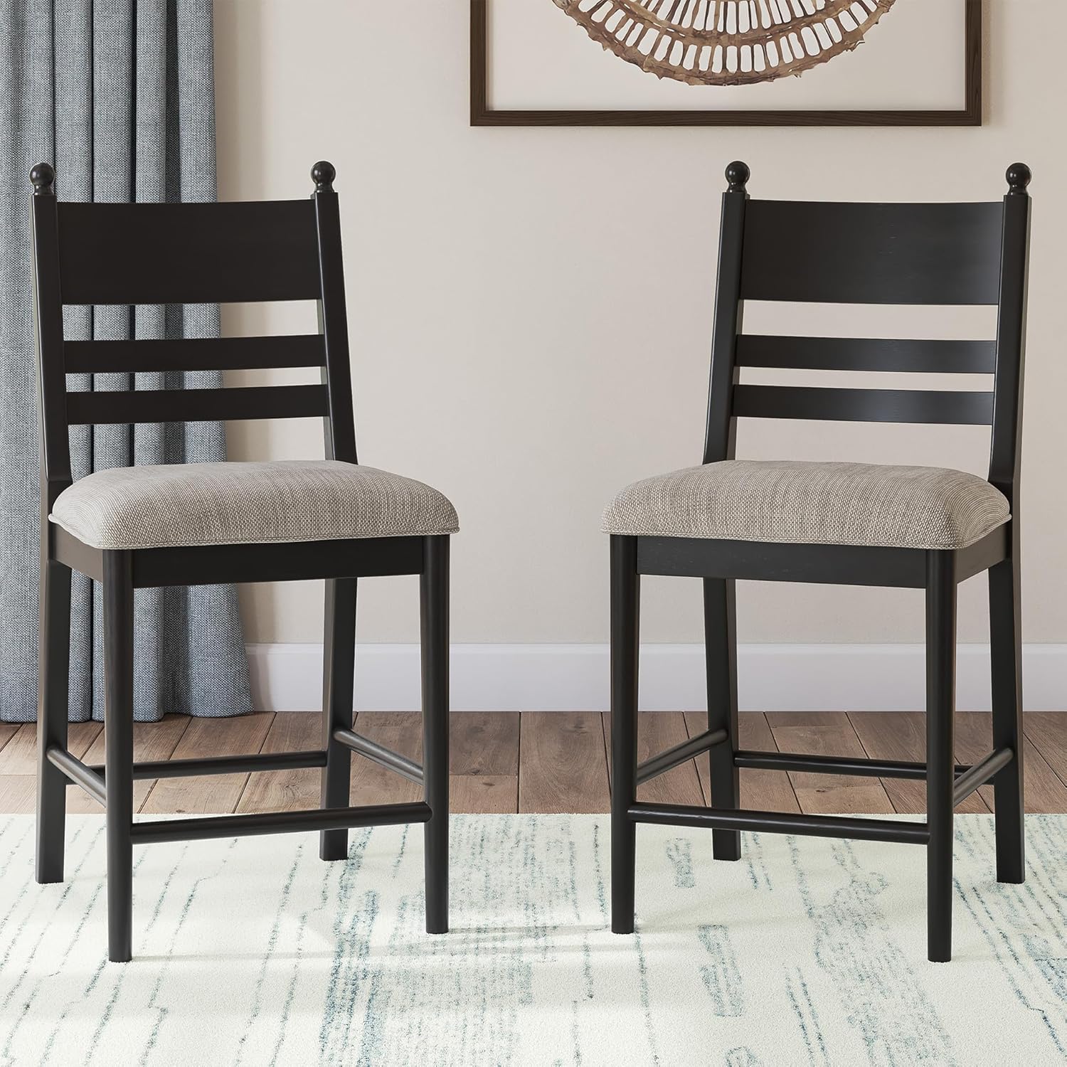 Signature Design By Ashley Chadworth Counter Height Bar Stool, Set of 2, Modern Farmhouse, Foam Cushion, Solid Wood Frame, 19.75" W x 23.13" D x 41.63" H, Black