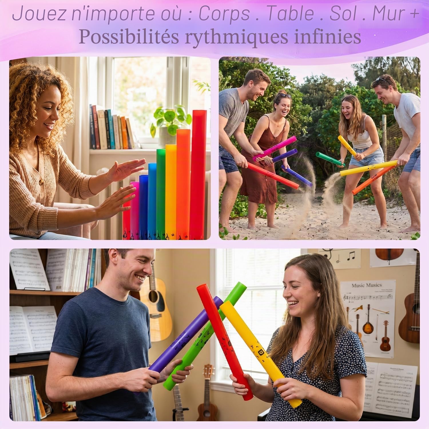 Ensemble de 8 Tubes de Percussion Musicale avec Capuchons de Percussion, Instruments de Musique, Kit de Tubes Sonores Musicaux pour Parc, École, Famille Performances Collectives (Sans Corde)