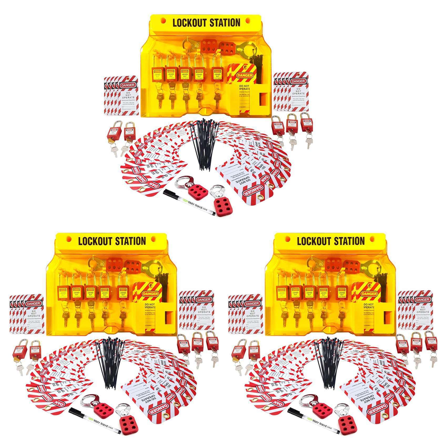 Jnchdghwa As Shown 3 Set Lockout Tagout Station For Safe Electrical Lockouts,6 Hasps,75 Tags,Lock Out Tag Out Kit Board