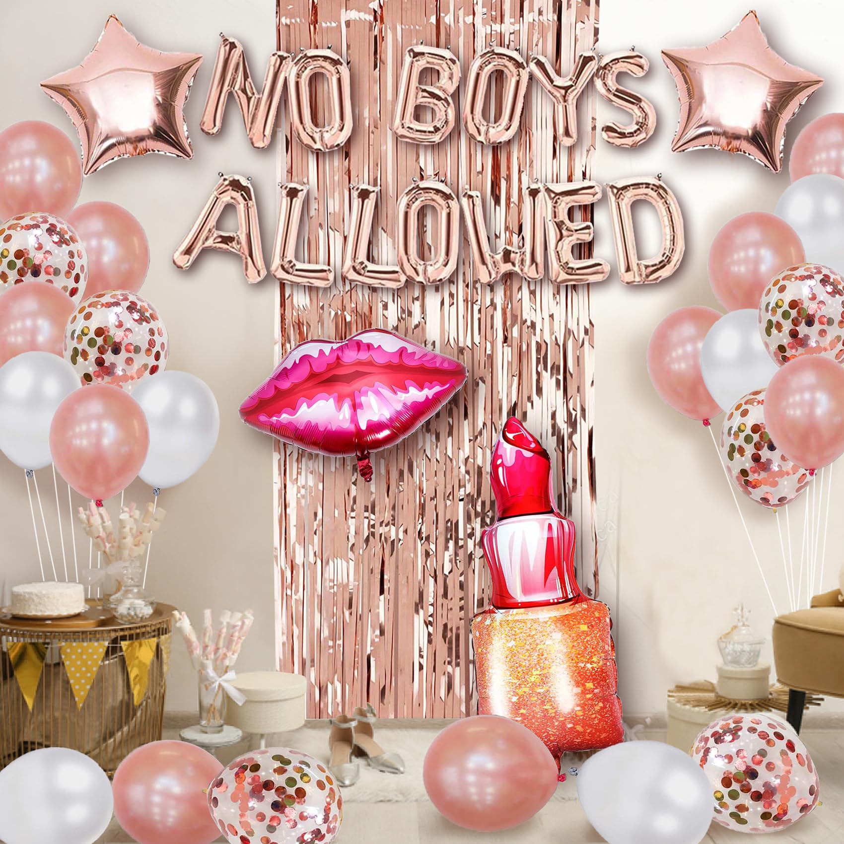 Girls Night Decorations for Adults – No Boys Allowed Balloons – Slumber Sleepover Spa Party Supplies for Girls – Ladies Night Party Decorations – Pajama Mean Girls Party Decorations