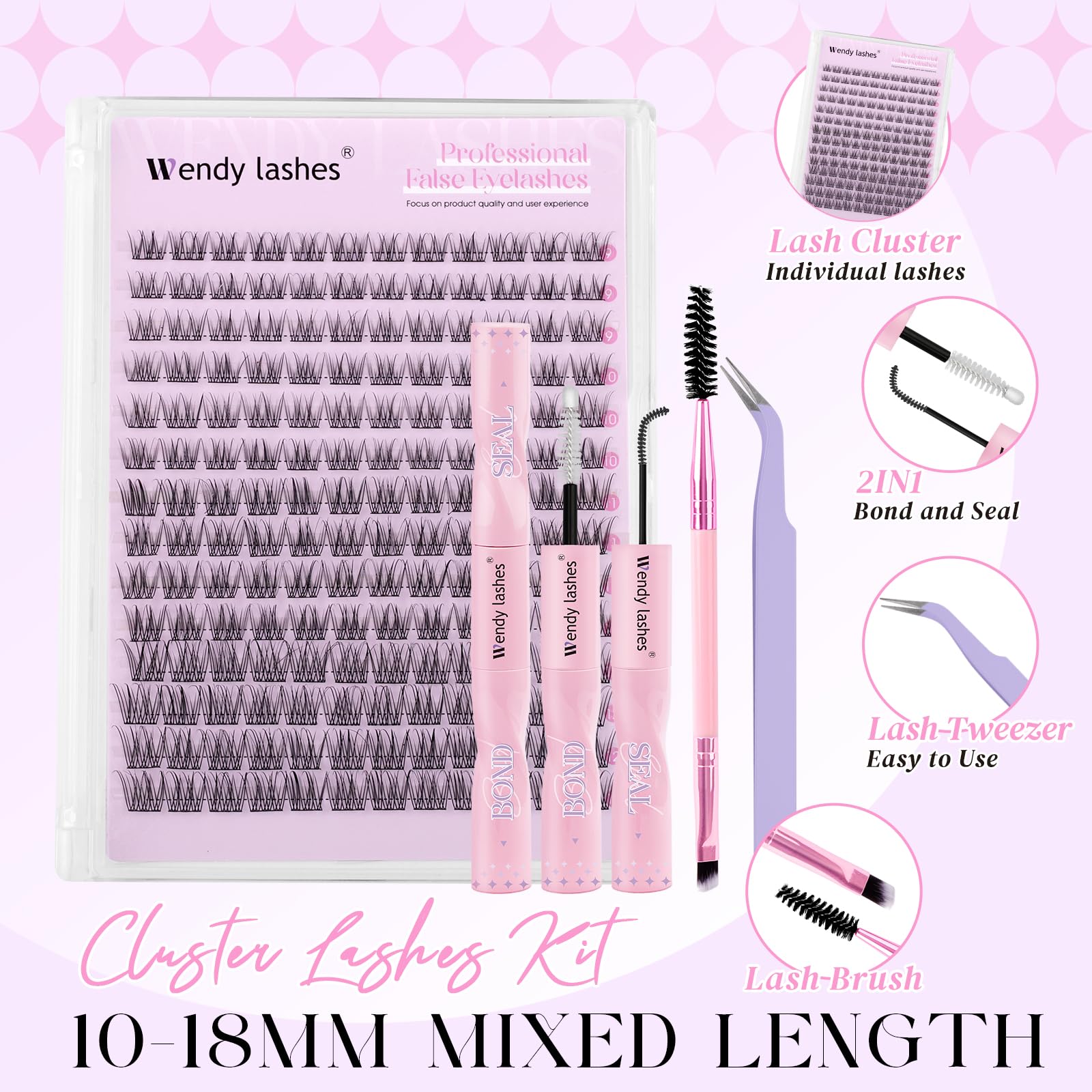 Lash Clusters Kit Natural Eyelashes Individual D-Curl Soft Cluster Lashes SLYW 9-12mm Mixed Russian DIY Lash Extension Kit with Lash Bond and Seal(FK/KIT-SLYW-D-Mix912) - Image 3