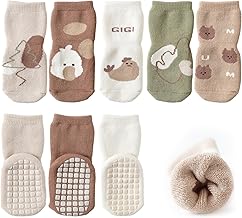 Baby Socks Non-Slip, Toddler Socks with Grips, Cute Cartoon Baby Boy Girl Anti-Slip Socks, Soft Cotton Non-Skid Kids Floor Socks Autumn Winter Warm 0-12 Months 1-5 Years