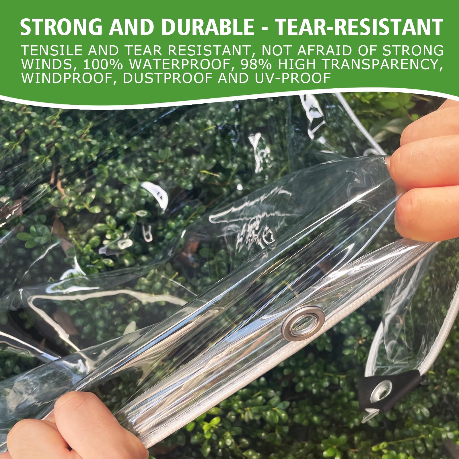 Transparente Abdeckplane, 3 m x 3 m, 0,6 m, strapazierfähig, wasserdicht, wind- und reißfest, transparente PVC-Plane, inklusive Kabelbinder und Befestigungsseil, ideal für Terrassen