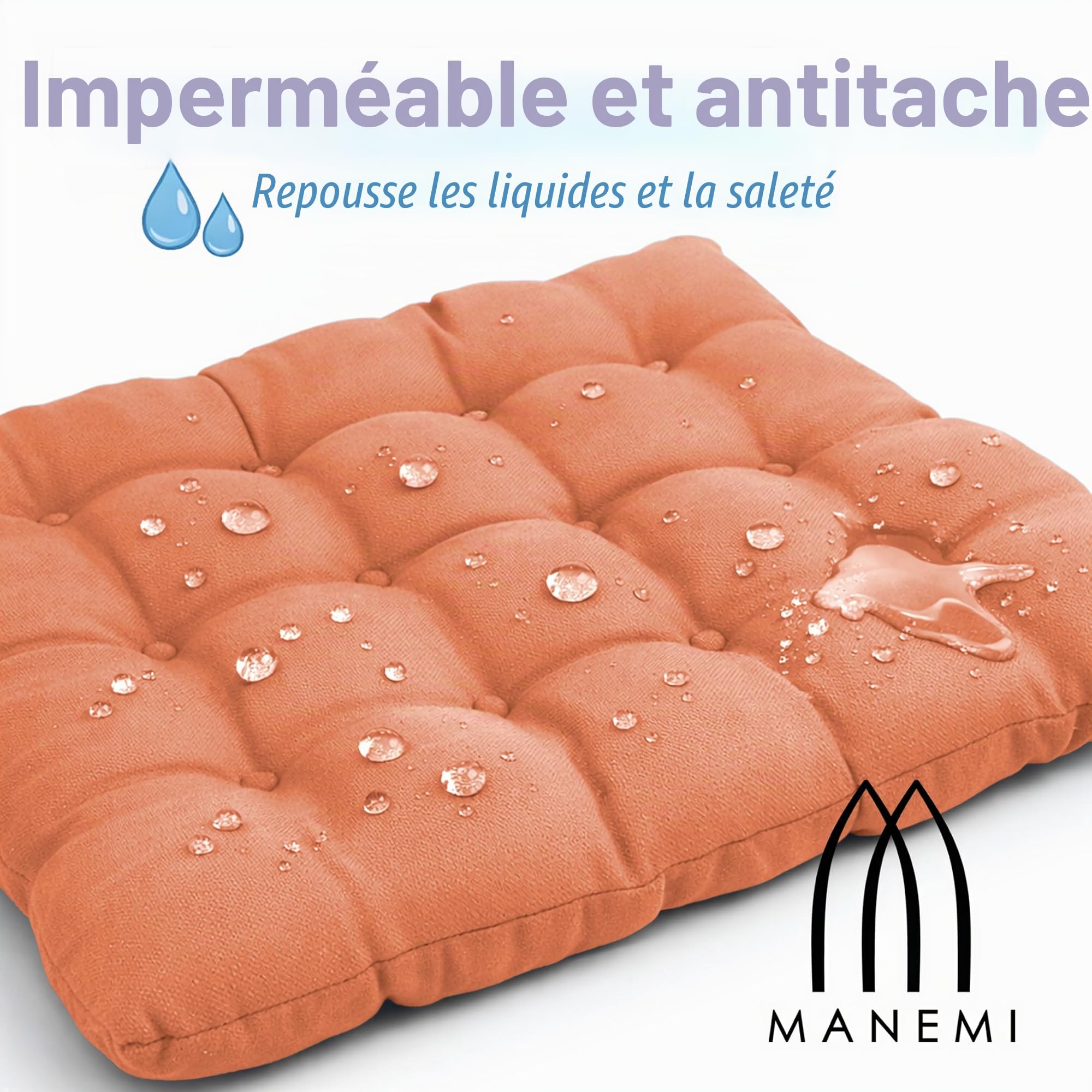 MANEMI Lot de 6 coussins pour chaise 45 x 45 x 5 cm | Imperméable et facile à nettoyer | avec sangles de fixation pour utilisation intérieure et extérieure | Idéal pour salle à manger, terrasse