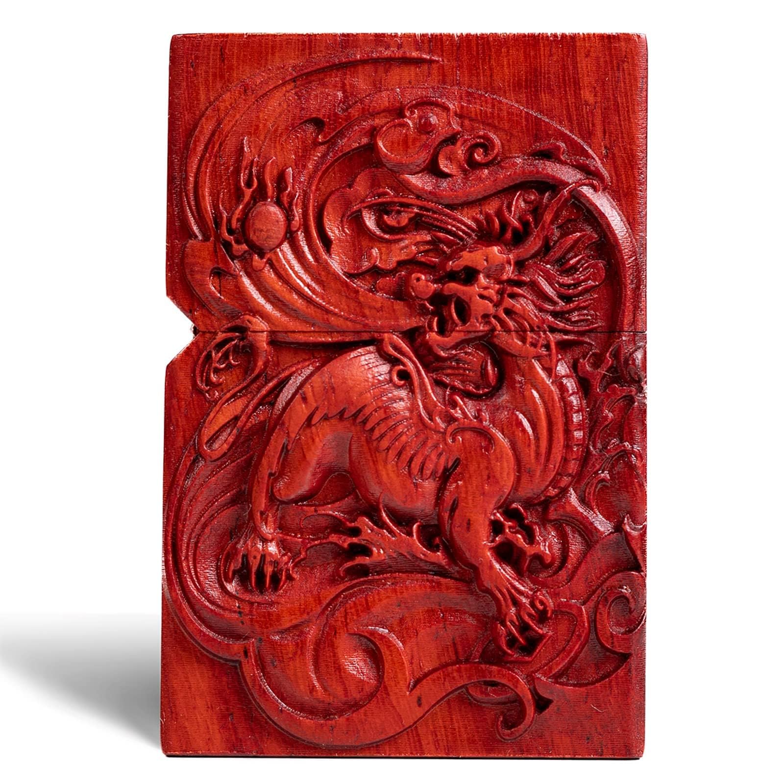 MEIDAI Natural Red Sandalwood Rosewood Carving Lighter，Replaceable for Zippo (Only Case), Compatible Insert Size 3.6cm * 1.2cm * 5cm，Lighter housing (Flying Kylin)