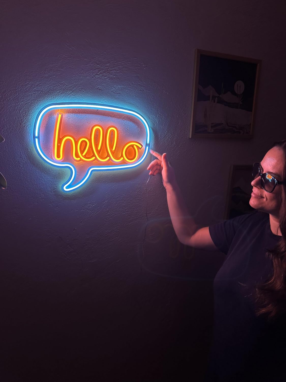 Hello Neon Metal Wall Sign, Neon Wall Art, Welcome Entryway LED Wall Sign, Neon Wall Decor, Hello Sign, Mini Neon Sign, Home Office Decor Wall Art (Without Remote Control)