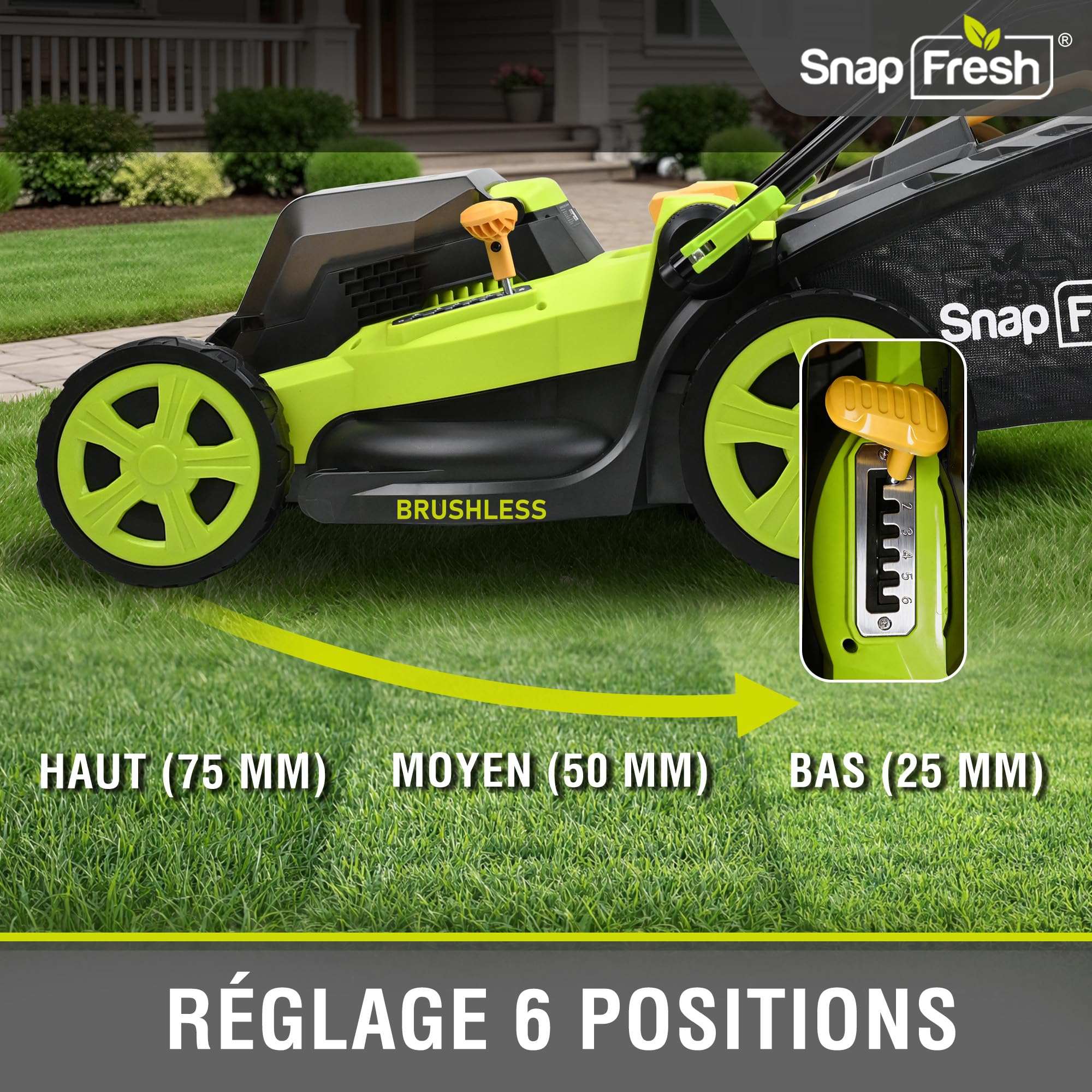 SnapFresh Tondeuse à Gazon sans Fil 40V, Largeur de Coupe 40 cm, Bac 42 L, Deux Batteries 4,0 Ah, Moteur sans balais