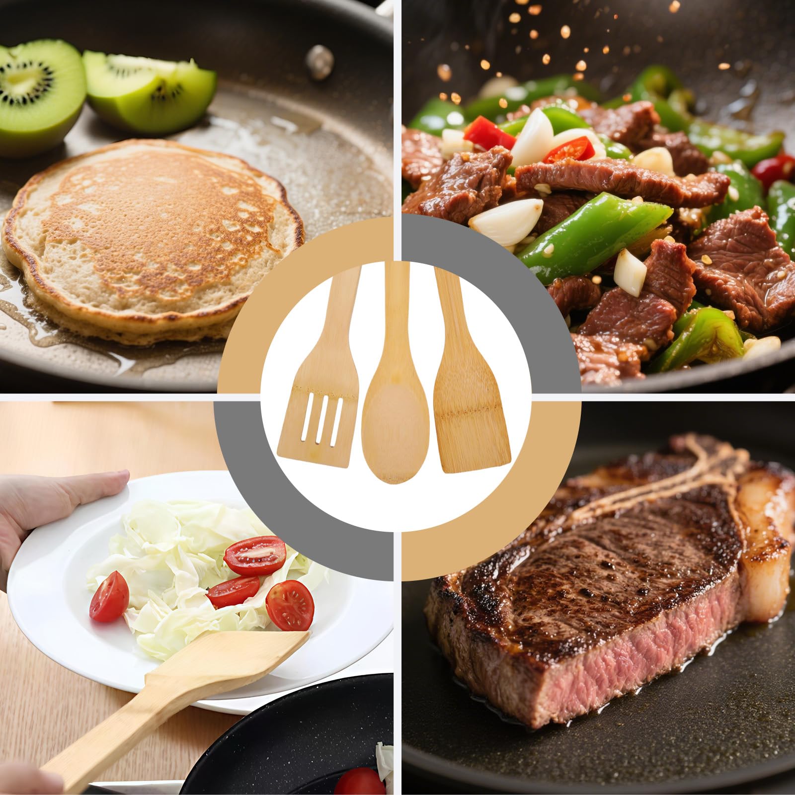 Lot De 3 Spatules En Bois De Cerisier 30 Cm - Ustensiles Cuisine écologiques Résistants à La Chaleur - 12