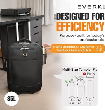 EVERKI Wheeled 420 Laptop Trolley Bag with Laptop Compartment, Black - 35L