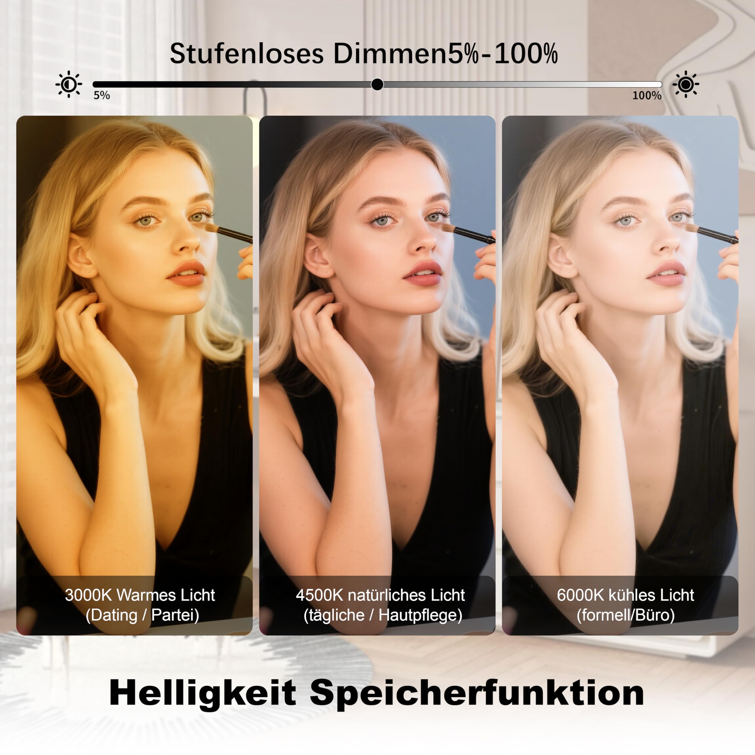 LED Schminktisch Dimmbar, 4000mAh Wiederaufladbar LED Spiegelleuchte Bad mit Fernbedienung, Kabellos Mirror Licht, Abnehmbare Magnet 360°Drehung Spiegellampe, Make-up Lampe, Weiss-2 Stück