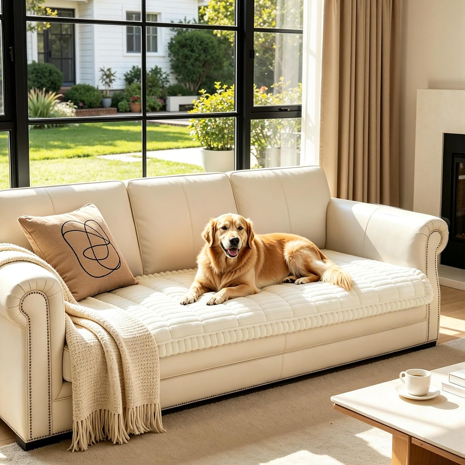 SUBRTEX Couch Cover for Dogs, Non-Slip Sofa Mat Washable, Thick Sofa Slipcover Cushion Protector Pet-Friendly(Ivory, 27.6"x82.7")