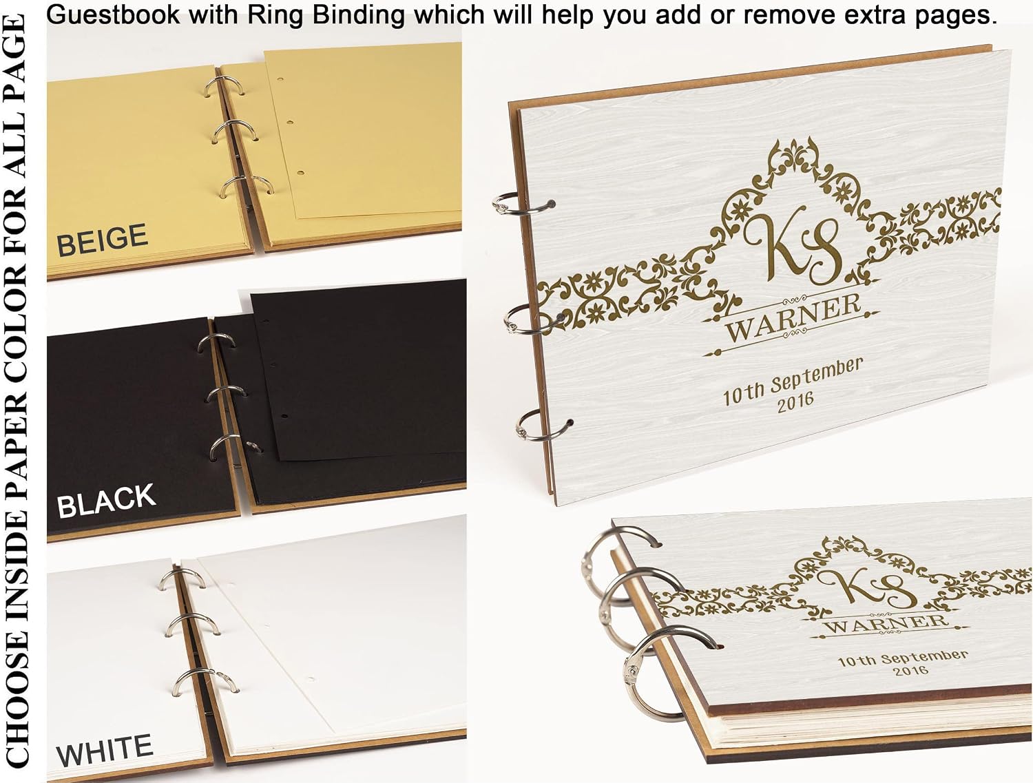 Darling Souvenir Personalized Engraved Laser Cut Wedding Guest Book Wooden Cover Sign-in Book Registry Guestbook Scrapbook-W1