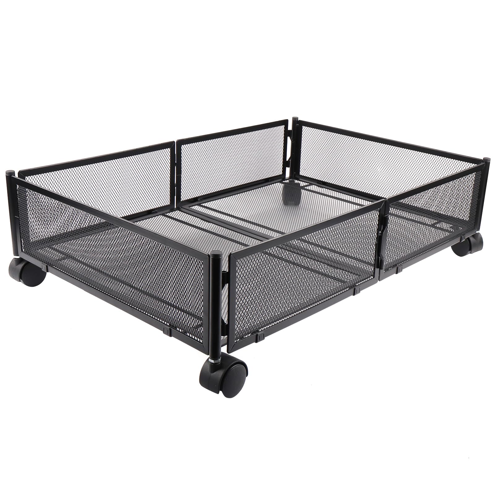 HUOLE 1/2 Piezas Caja de Almacenaje Multiusos con Ruedas para Debajo de la Cama, Estante Metálico Plegable para Ropa, Zapatos, Mantas, Juguetes, Libros (60 * 40 * 17cm-negro-1ud)