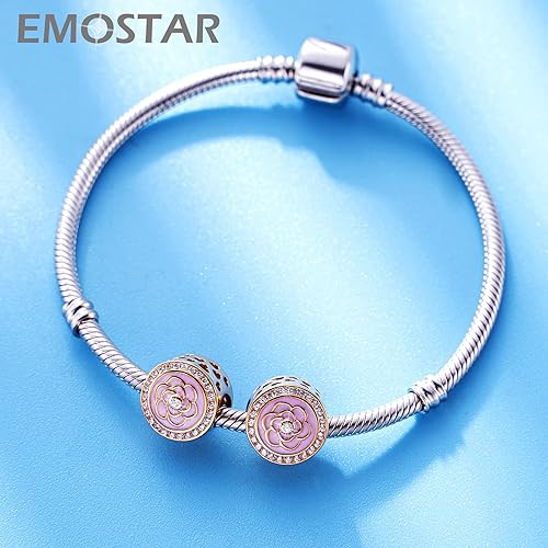 Miniatura 3 de Los dijes de flores y trébol se adaptan a la pulsera europea Valentiens, dije de flor de magnolia de oro rosa, trébol, copo de nieve brillante,