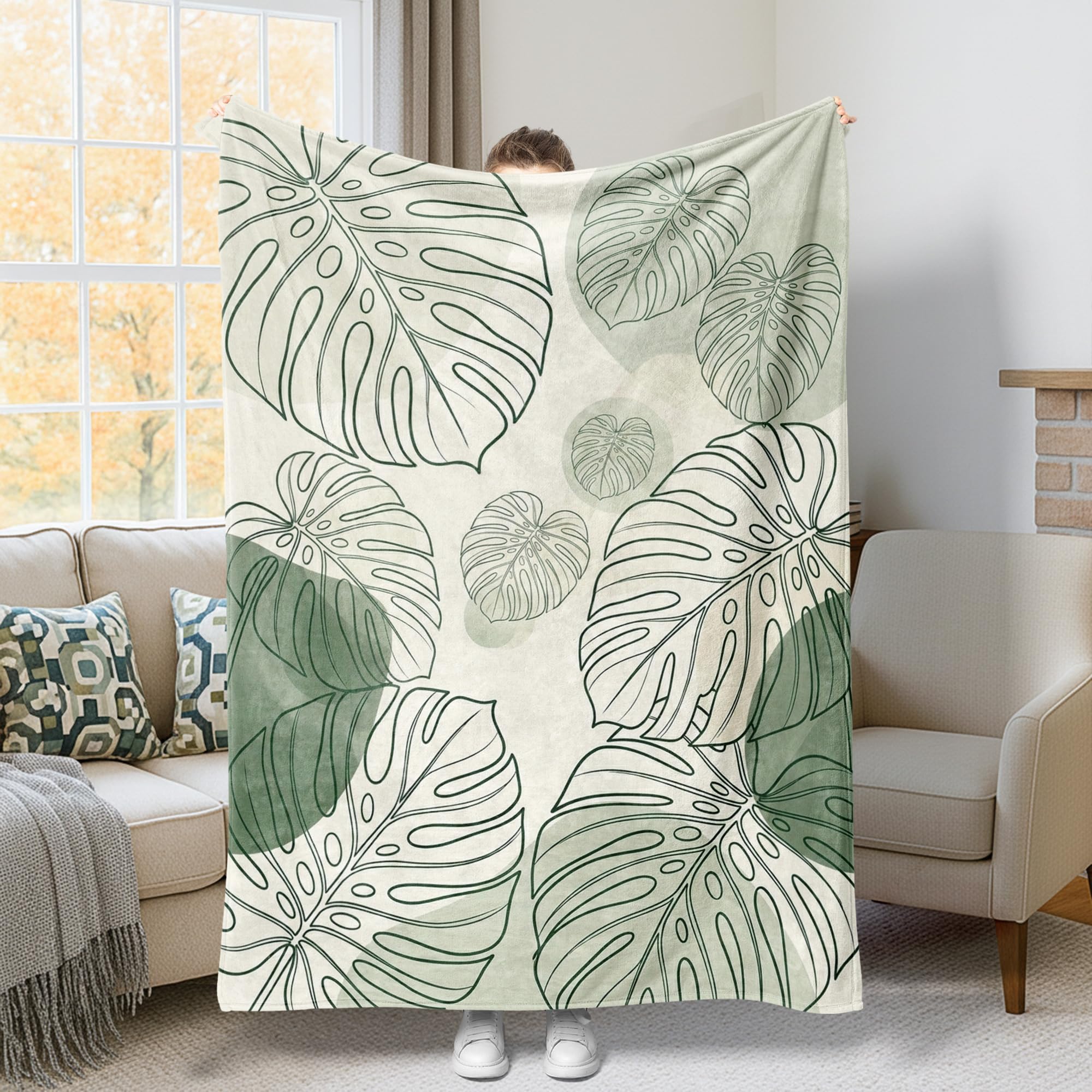 Couverture Monstera plaid canapé salon lit bureau : couverture décorative compacte 127 x 152 cm