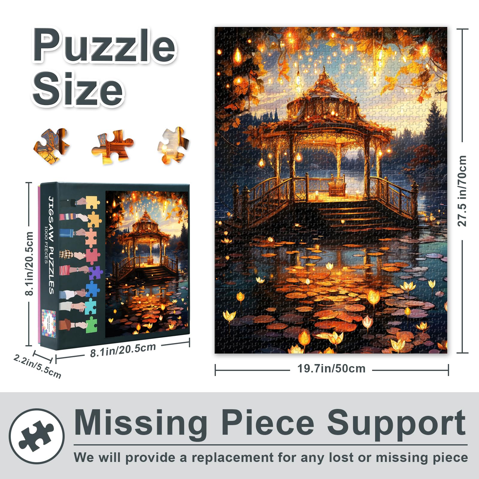 Puzzles for Adults 1000 Pieces, Gazebo on the Lake in Autumn Puzzle - Image 3