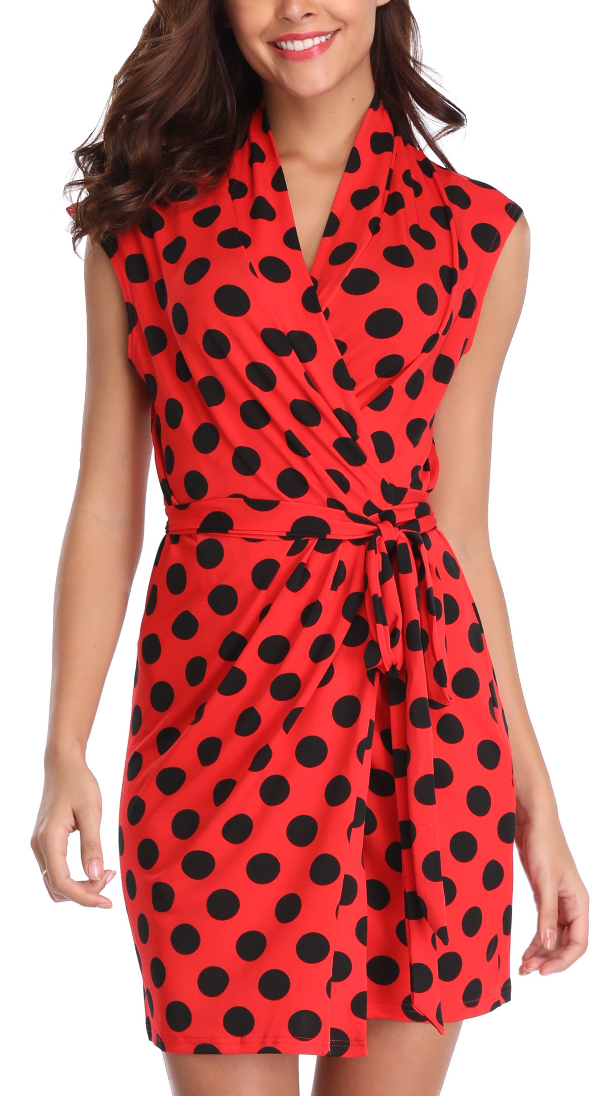 MISS MOLY Women's Polka Dot Crossover V-Neck Tie Front Wrap Dress