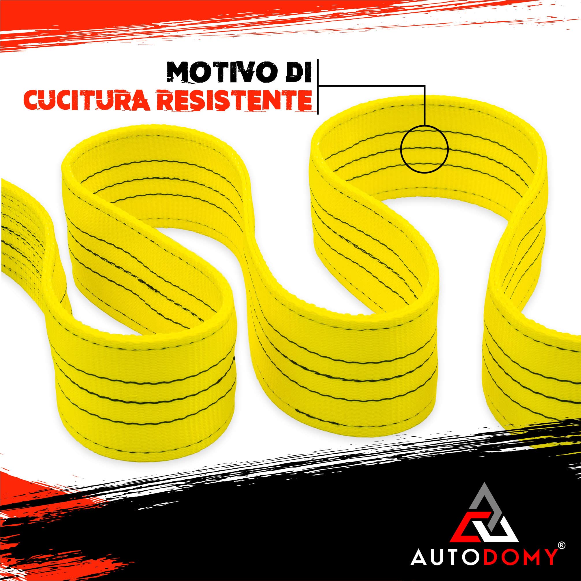 Autodomy Strops Traino 4x4 5 Metri | Corda Traino Auto Resistenza alla Rottura 21 TON (21.000 kg) | Cinghia Traino Auto con Cuciture Rinforzate | Cavo Furgone, Camion