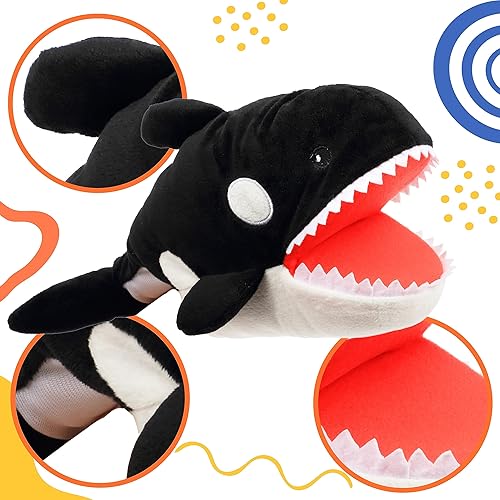 Miniatura 3 de Cuteoy Marioneta de mano de ballena de peluche, juguete de peluche con boca abierta y movible, juego de rol creativo, narración de historias,