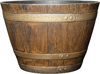 Classic Home & Garden 15" Whiskey Barrel Resin Planter - Weatherproof Oak Brown Flower Pot for Indoor Outdoor Plants