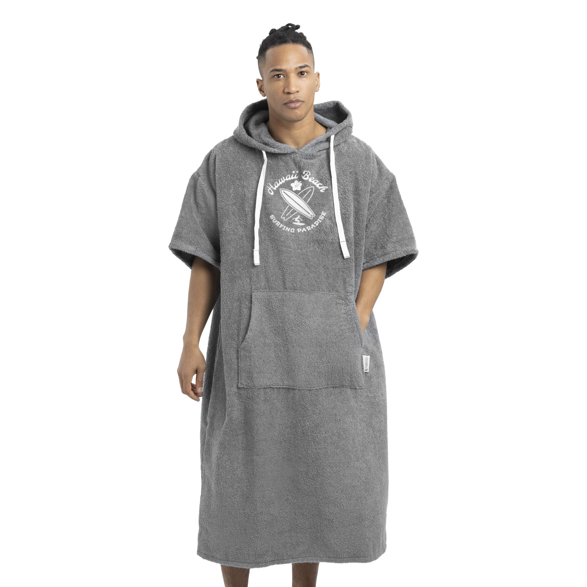 HOMELEVEL Poncho Da Surf Unisex – Accappatoio Telo Mare Con Cappuccio In Spugna 100% Cotone, Taglia L/XL 125x72 Cm, Grigio Chiaro