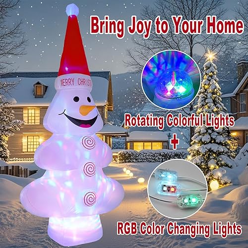 Miniatura 2 de Muñeco de nieve inflable de Navidad de 12 pies, decoración de patio con luces LED giratorias y RGB para decoración de patio, jardín, césped, regalos