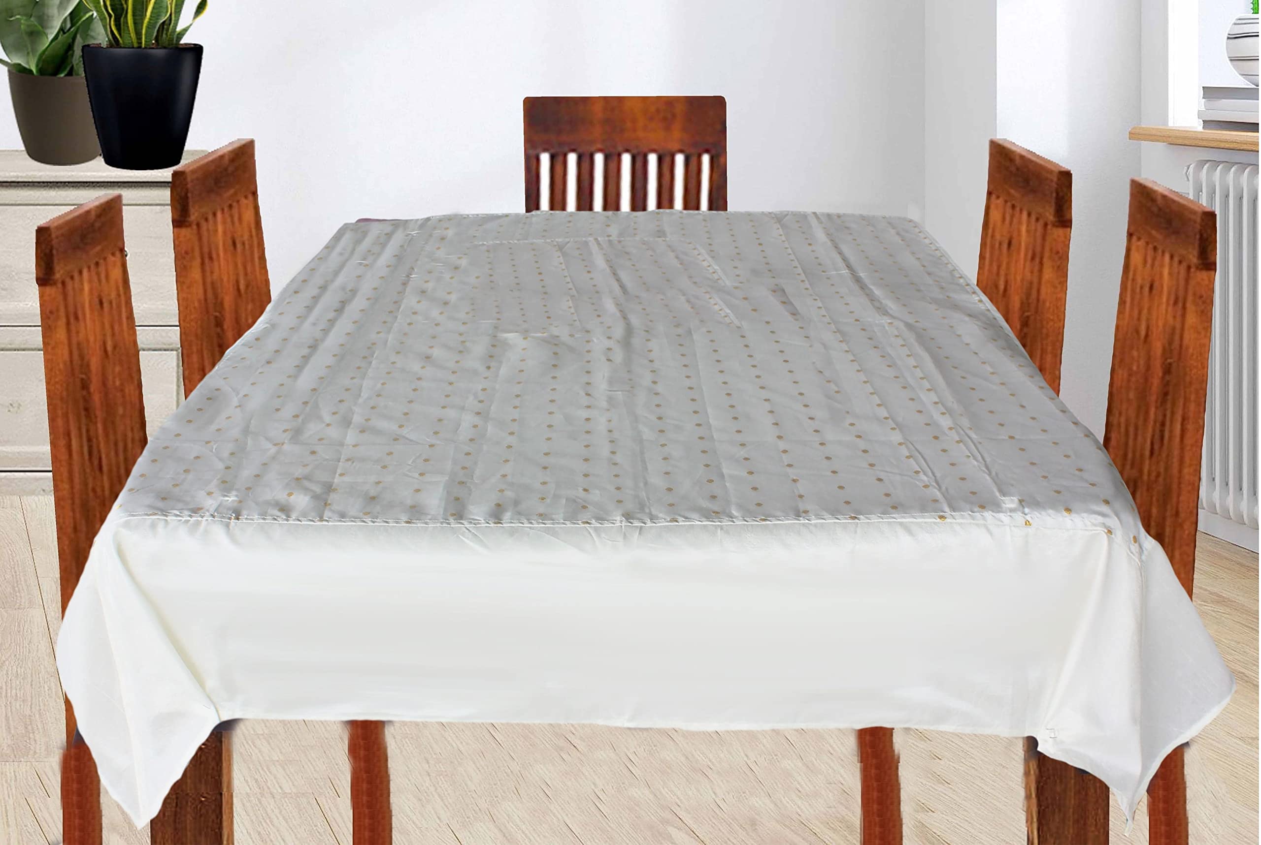 Dekor World Single Polyester Zari Butti Taffeta Collection Square Table Cover (Cream, 150x150 cm or 60x60 Inches or 4 Seater, Pack of 1 Piece)-for Dining and Center Table-image-5