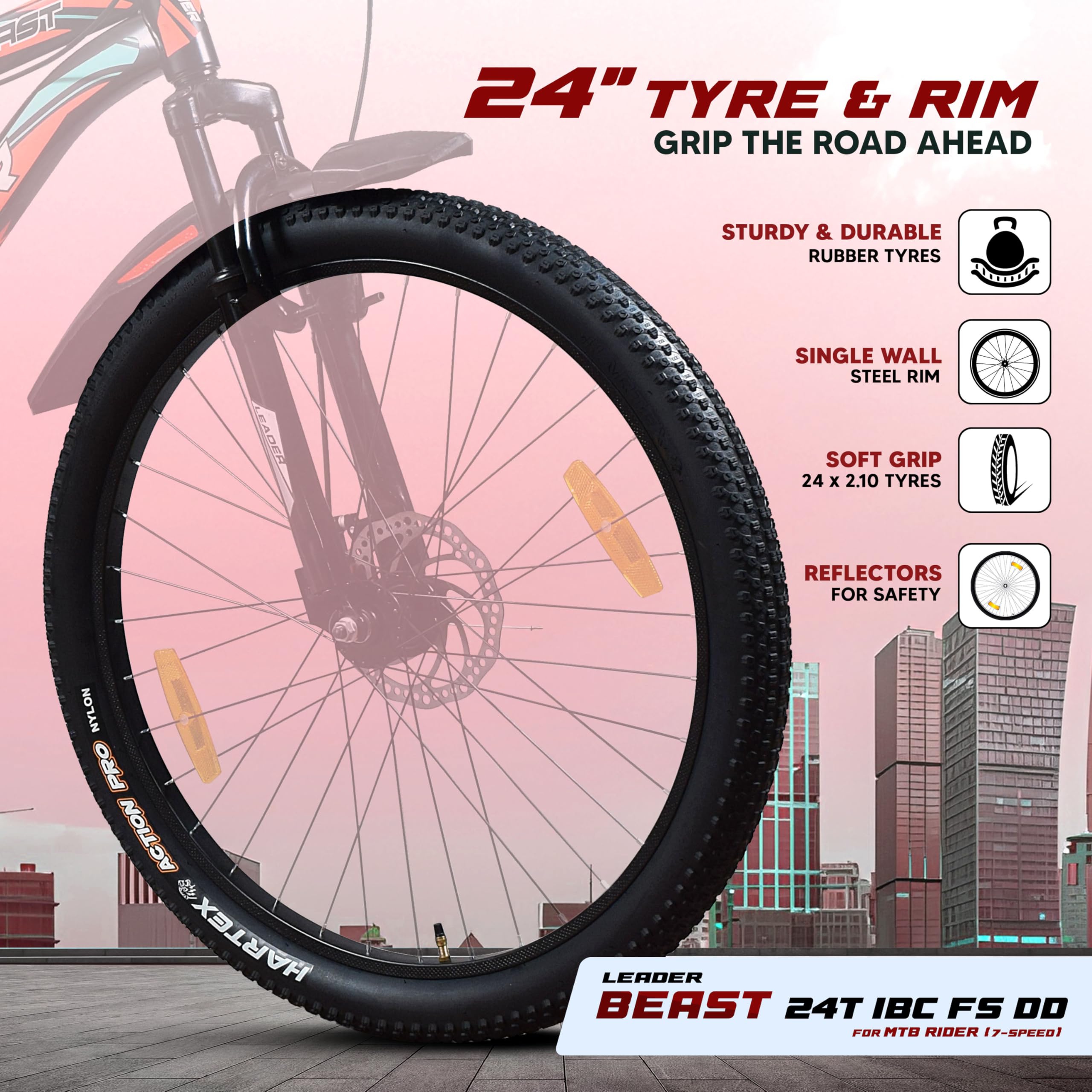 Leader Beast 24T Kids' Bike - 7 Speed, Disc Brakes -9