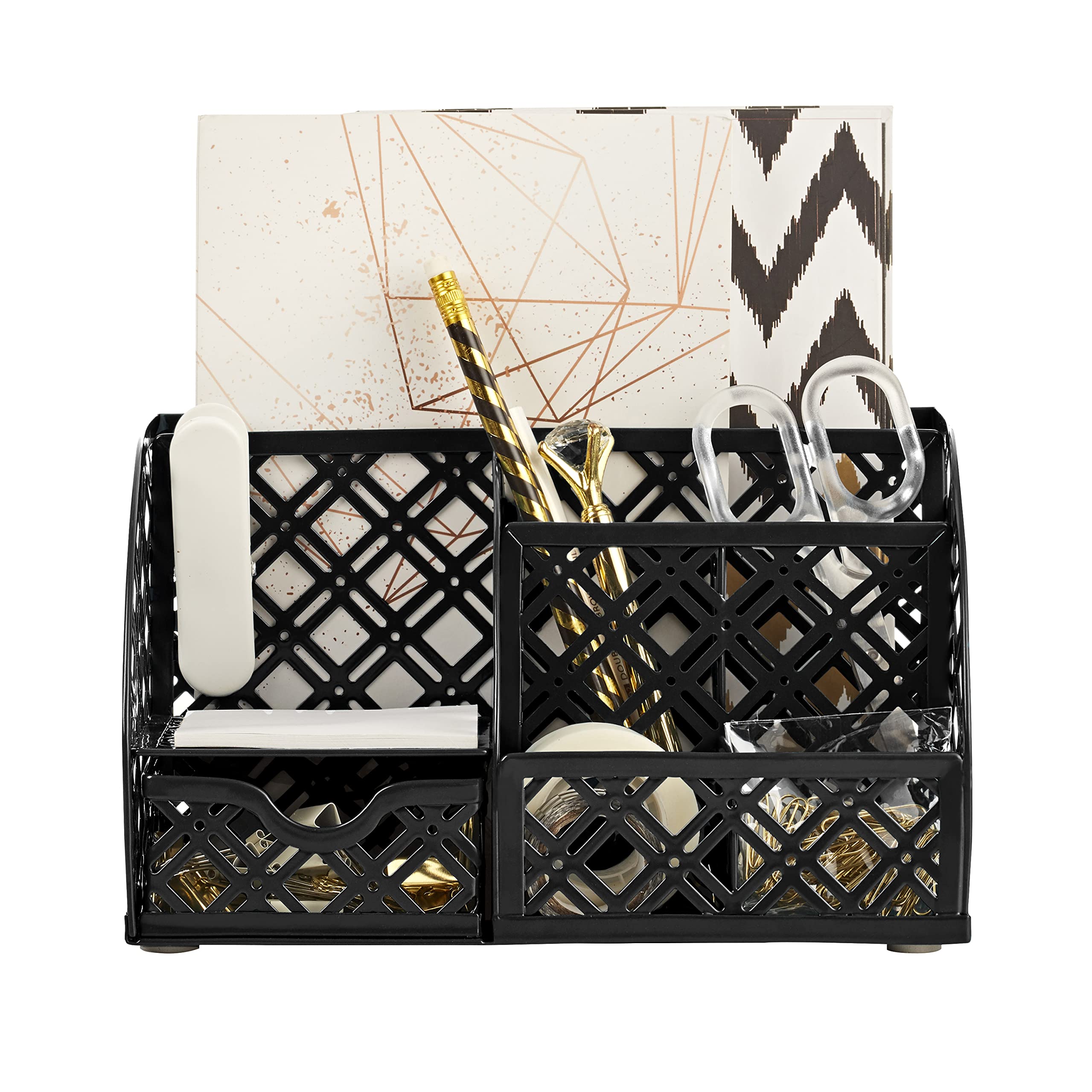 EXERZ Desk Organiser/Mesh Desk Tidy Caddy/Pencil Holder Multifunctional with 7 Compartments (Black), F7 Black - Image 3
