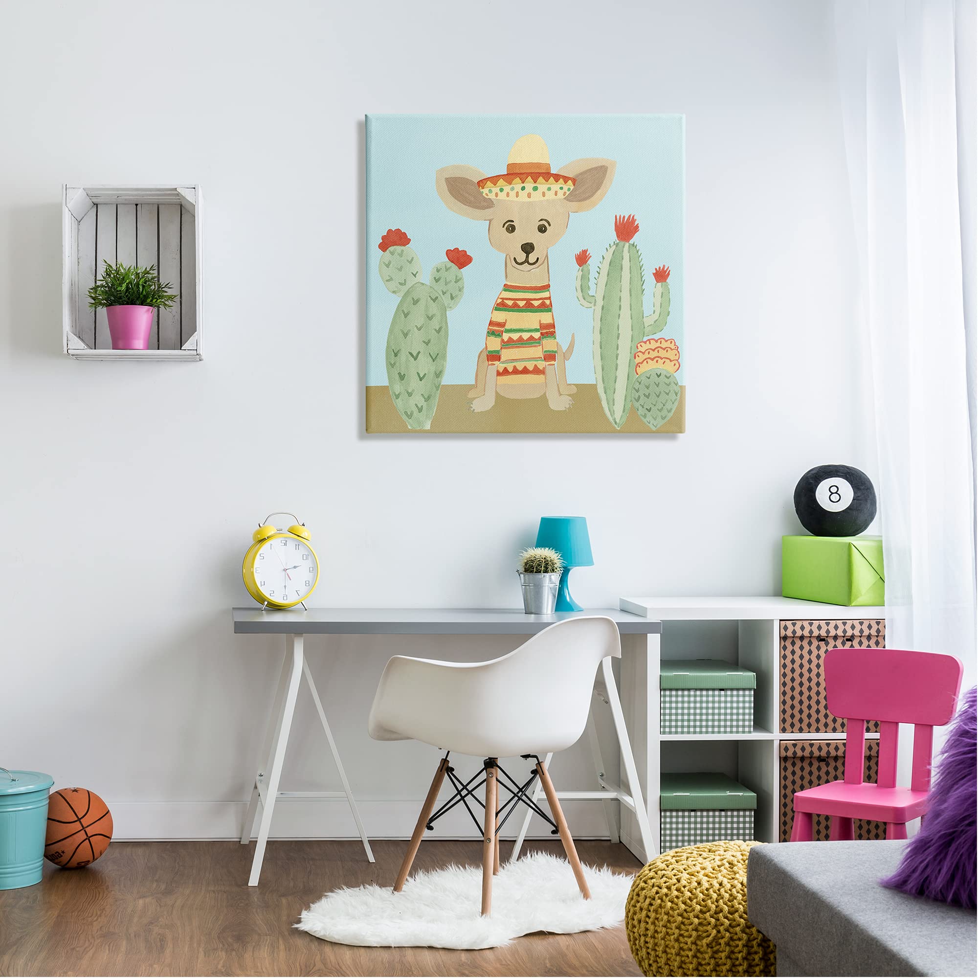 Stupell Industries Small Chihuahua Dog Sombrero Desert Cactus Plants,Design by Heather Strianese