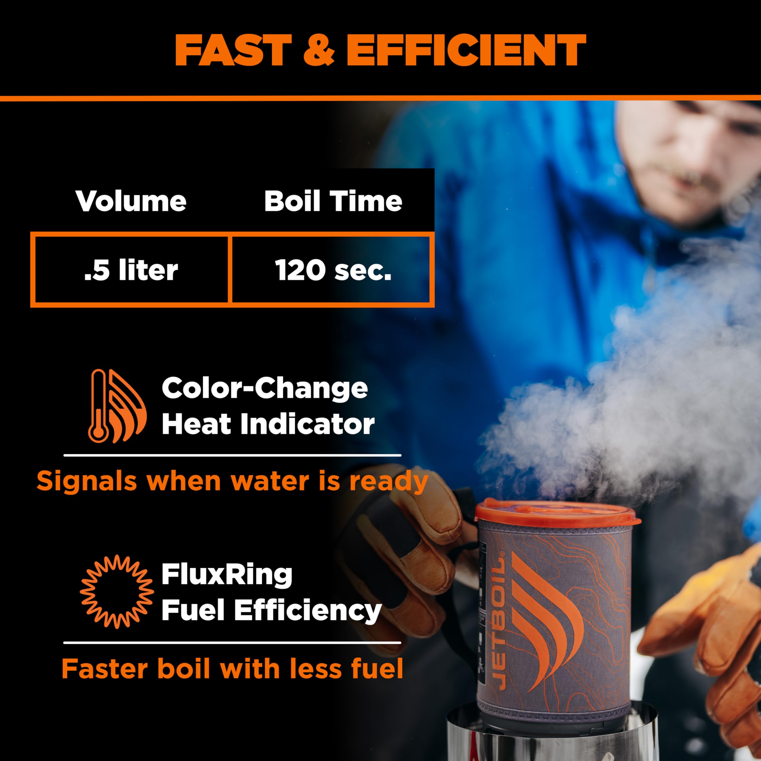 Jetboil Flash 1.0L Tragbarer Schnellkochkocher mit Windschutz für Camping und Rucksackreisen, 1-stufige automatische Zündung, Neu für 2026, Propan/Isobutan-Brenner, Topo