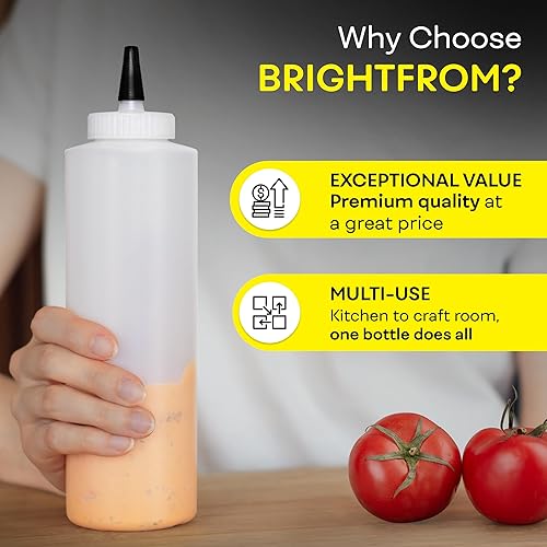 Miniatura 6 de BRIGHTFROM Botellas exprimibles de condimentos de 16 onzas de cuello ancho, botellas vacías para chorros  Tapa superior extraíble, a prueba de fugas