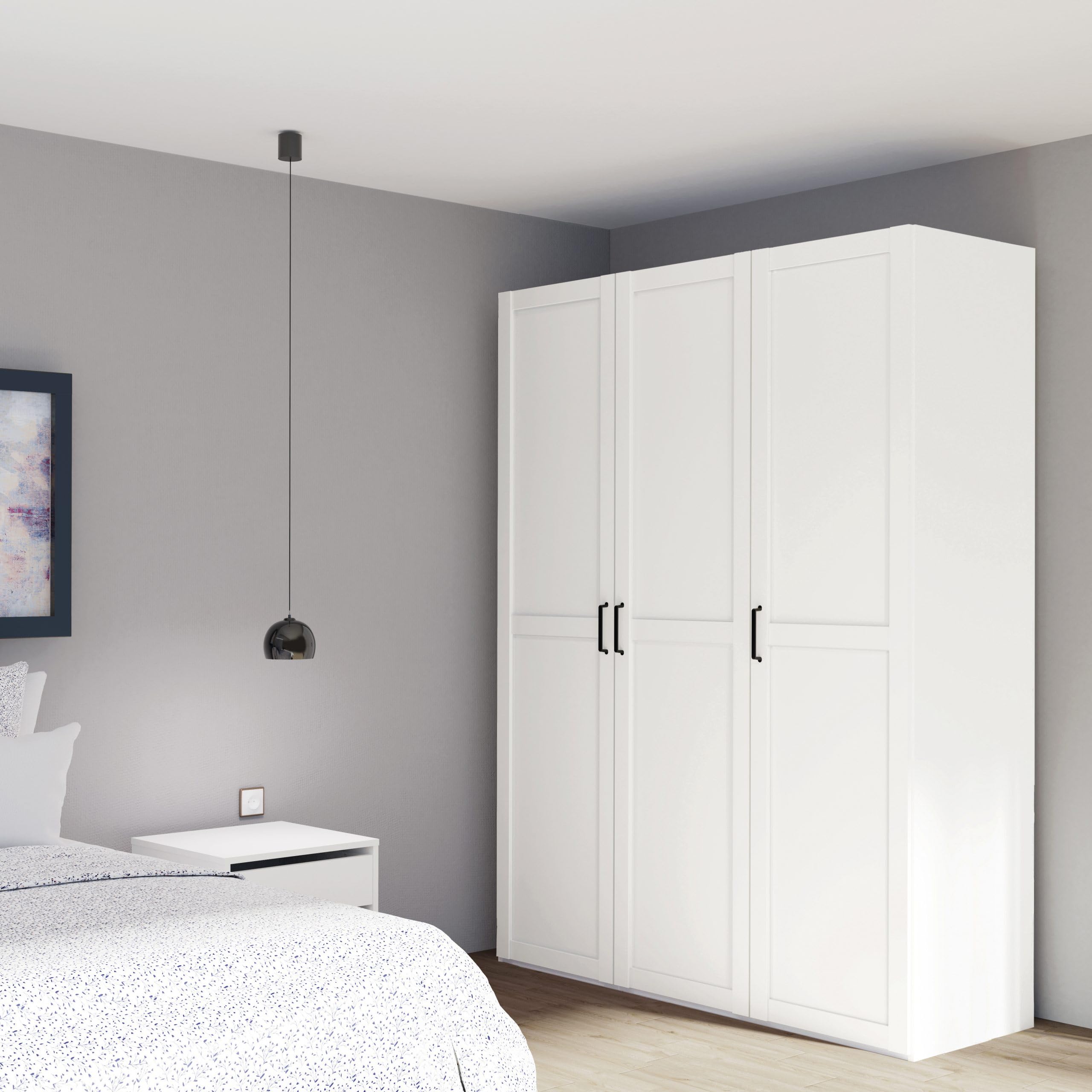 MUEBLES PITARCH Armario Dormitorio Ropero 3 Puertas Molduradas 1 Barra, 1 Altillo y 3 Estantes, Blanco, 200x150x55cm (Alto x Ancho x Fondo), Moderno, Colección Coimbra