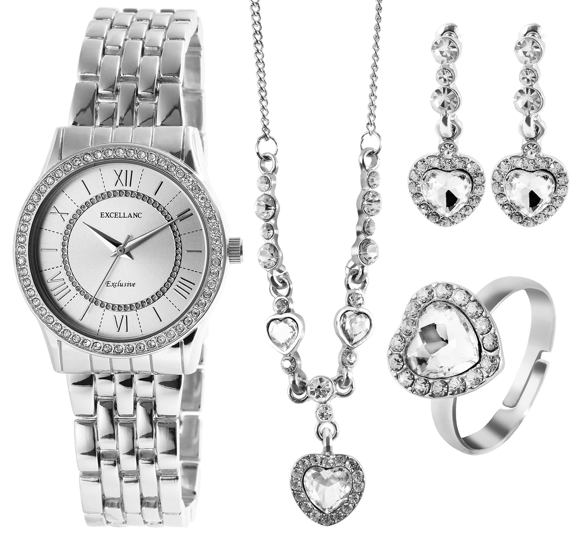Excellanc Set regalo da donna con catena, anello e strass, analogico, 1800220