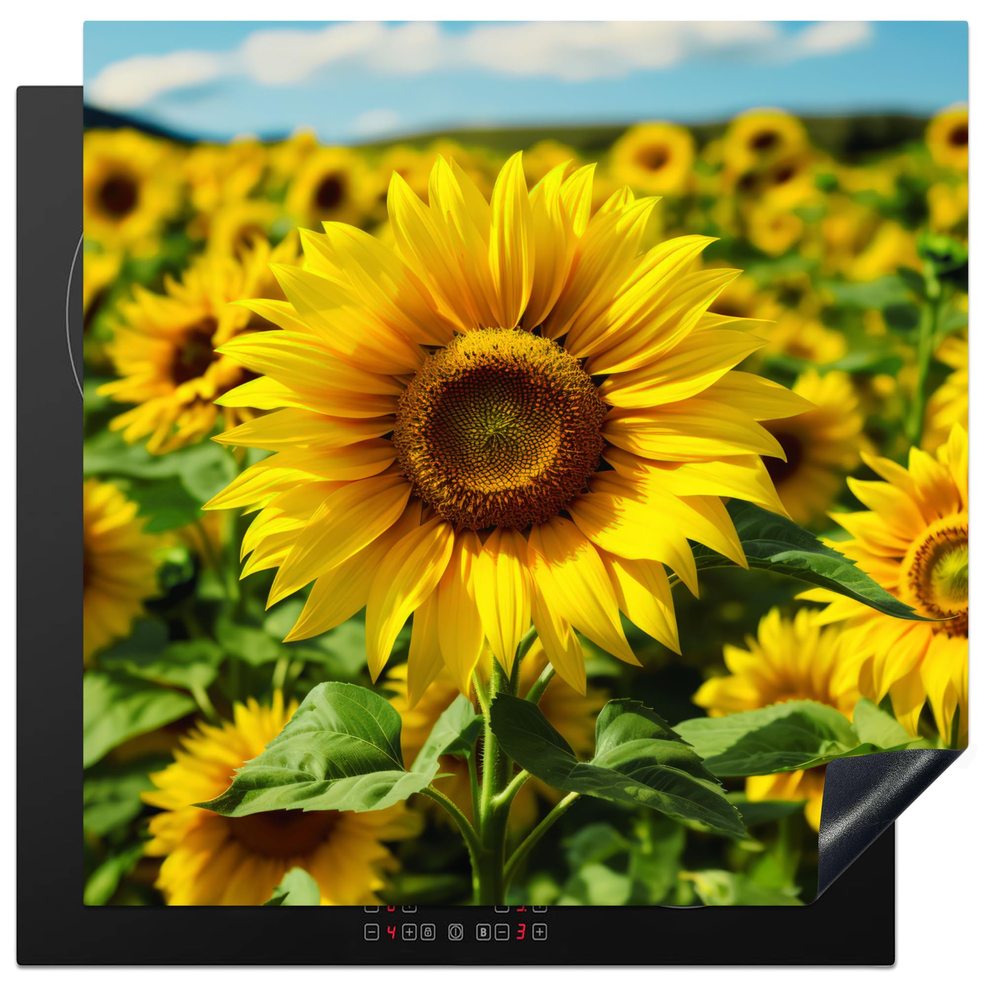 KitchenYeah© Induction Hob Protector Mat 30.7"x30.7" / 78x78 cm Stove Cap Top Cover Kitchen Cooker Covers for Electric Hobs Vinyl Sunflower - Yellow - Nature - Flowers