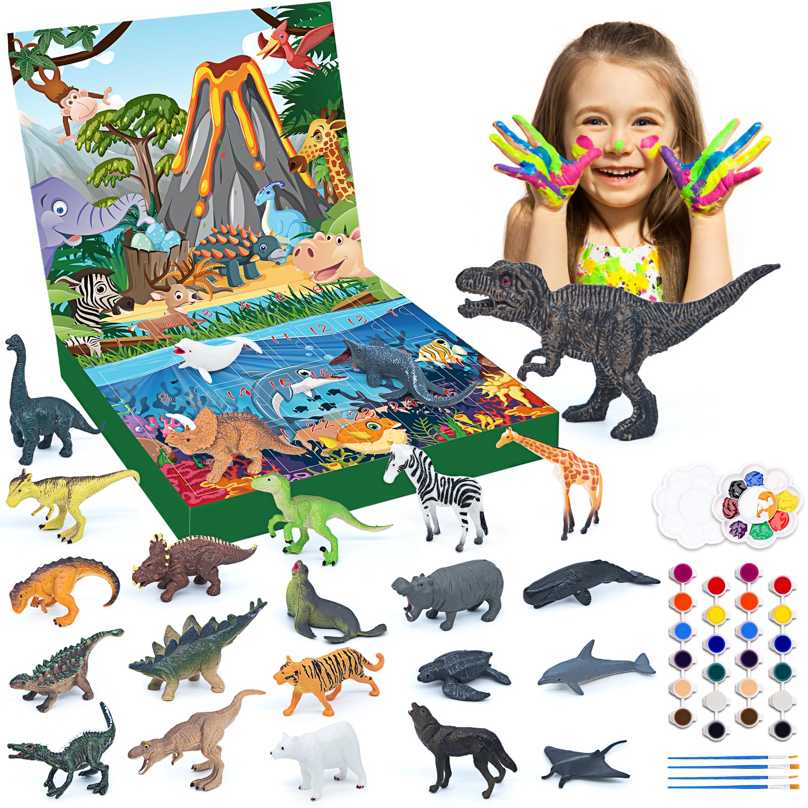 Joyioe Christmas Advent Calendar 2024 Realistic Dinosaur Décor Xmas 24 Days Countdown Calendar