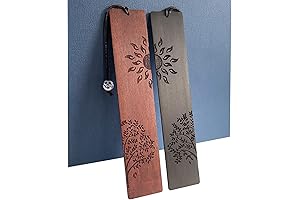 2 Pcs Delicate Wood Bookmark Engraved with Meaningful Quotes (Sun and Tree)