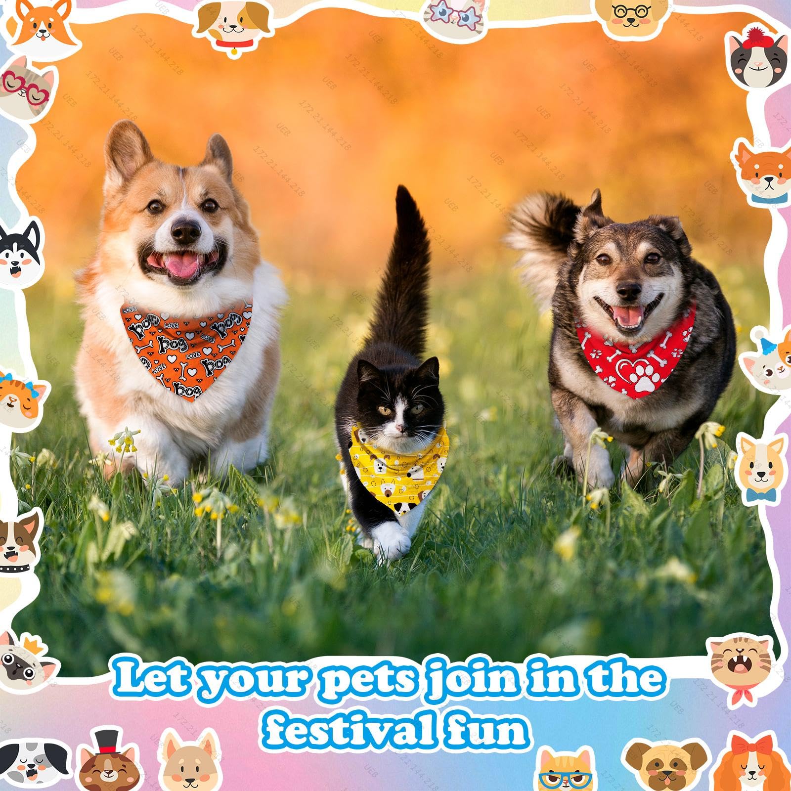 Lot de 60 bandanas pour chien - Triangle doux - En polyester - Avec motif floral - Longueur réglable - Pour animaux de compagnie - Pour chiens et chats - Vacances - Festival