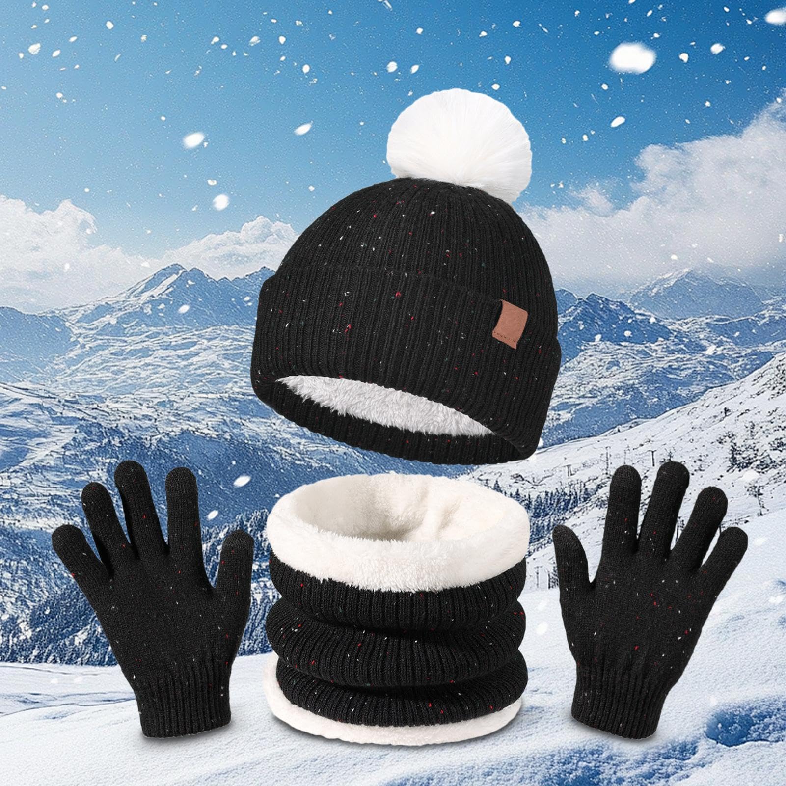 Set per bambini per il freddo – Simpatico cappello e guanti invernali | Scaldacollo morbido e caldo con cappello e guanti abbinati per ragazzi e ragazze attività all'aperto, gite scolastiche