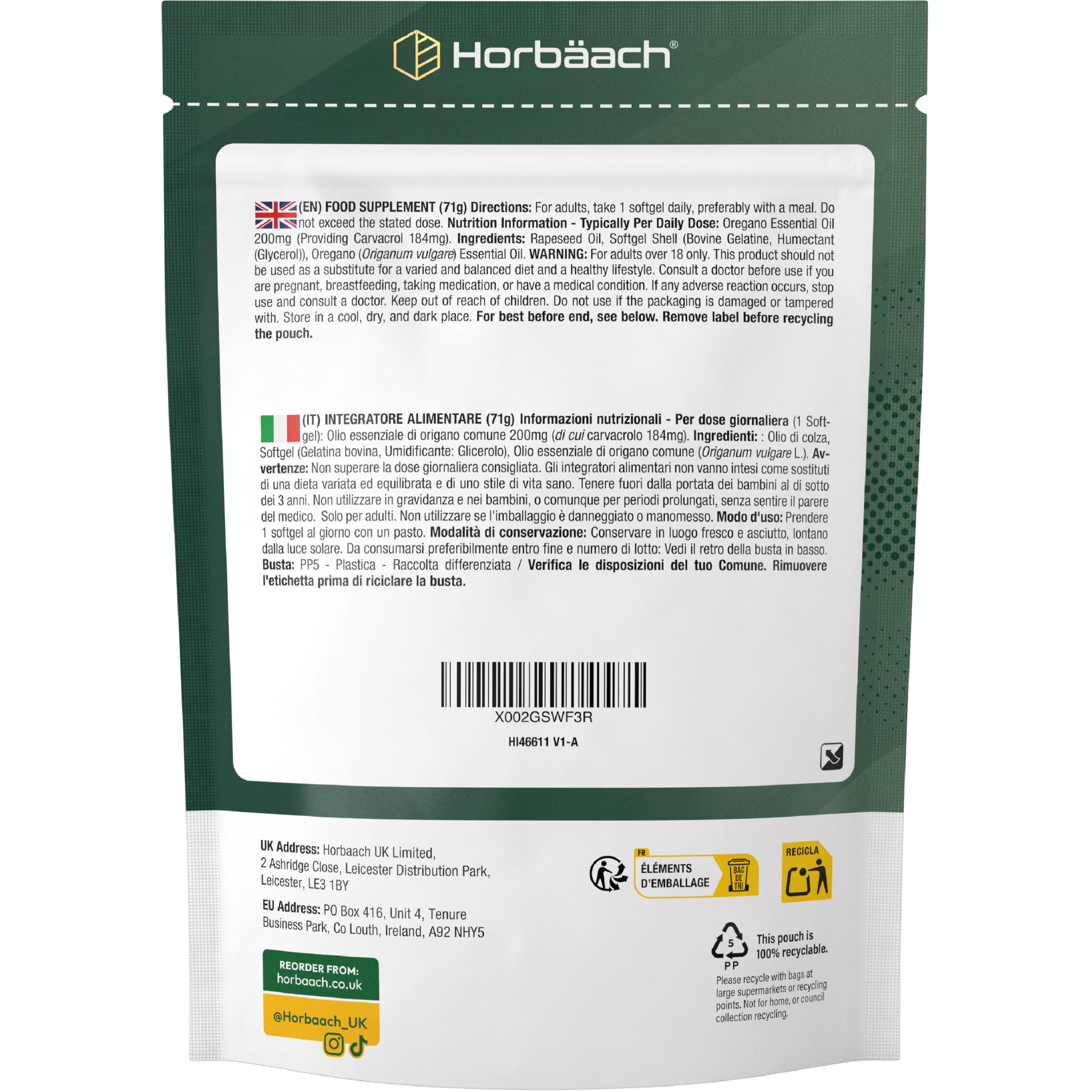 Olio di Origano Capsule 200mg | 90 Capsules | 184mg Carvacrolo | Alto Dosaggio | Integratore di olio di origano | Horbaach