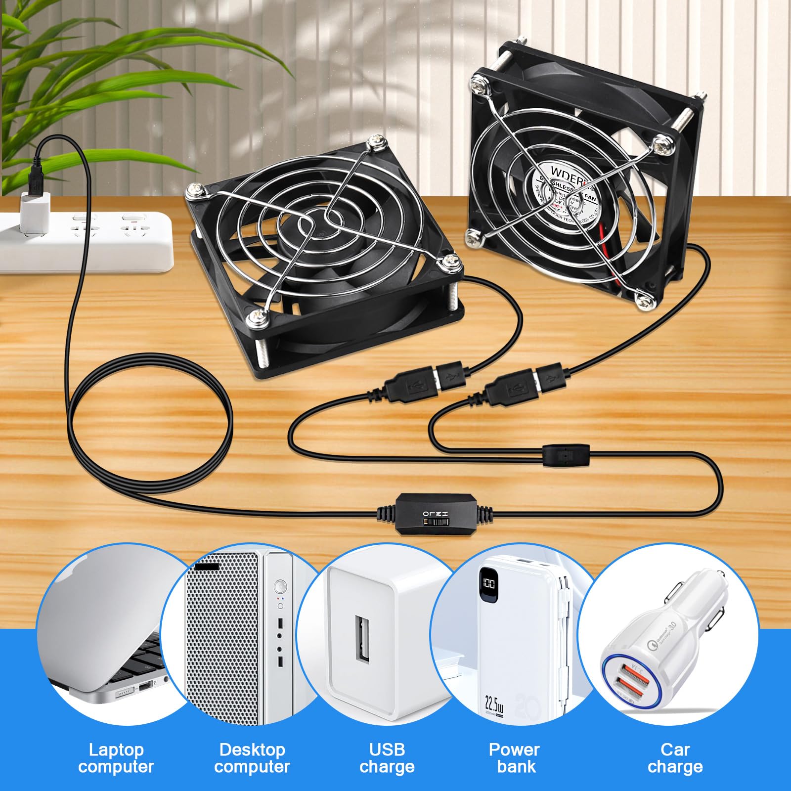 Mini ventilador USB de 80 mm para PC de refrigeración de 5 V (silencioso), ventilador de refrigerador de gabinete con controlador de velocidad