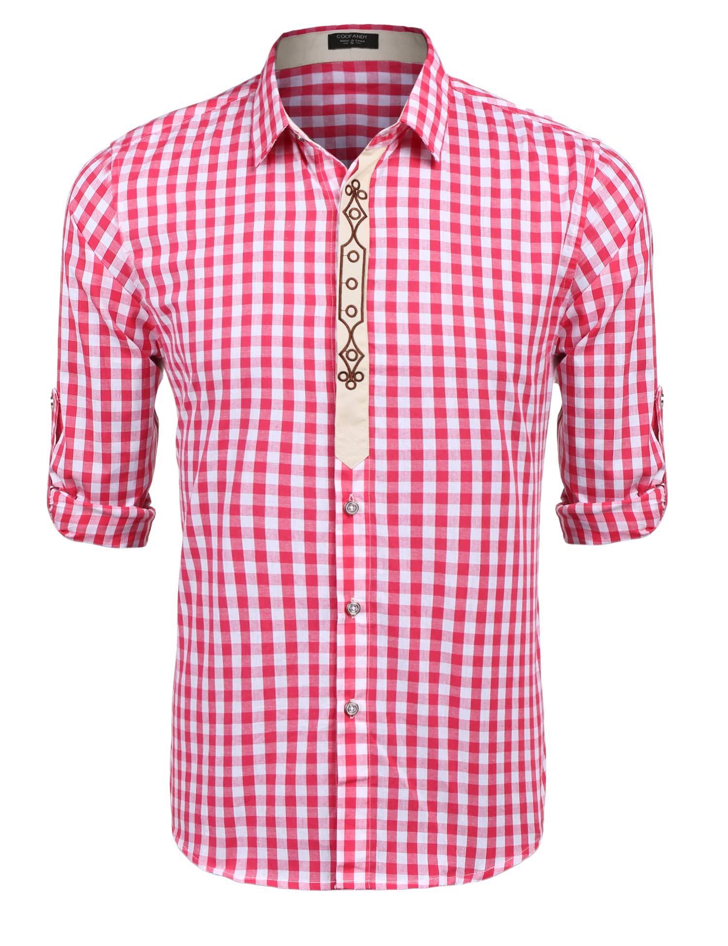 COOFANDY Herren Langarm Trachtenhemd Karriert Oktoberfest Hemd Regular Fit Karohemd Freizeithemd Plaid Shirt Tracht Festhemd Oberteil