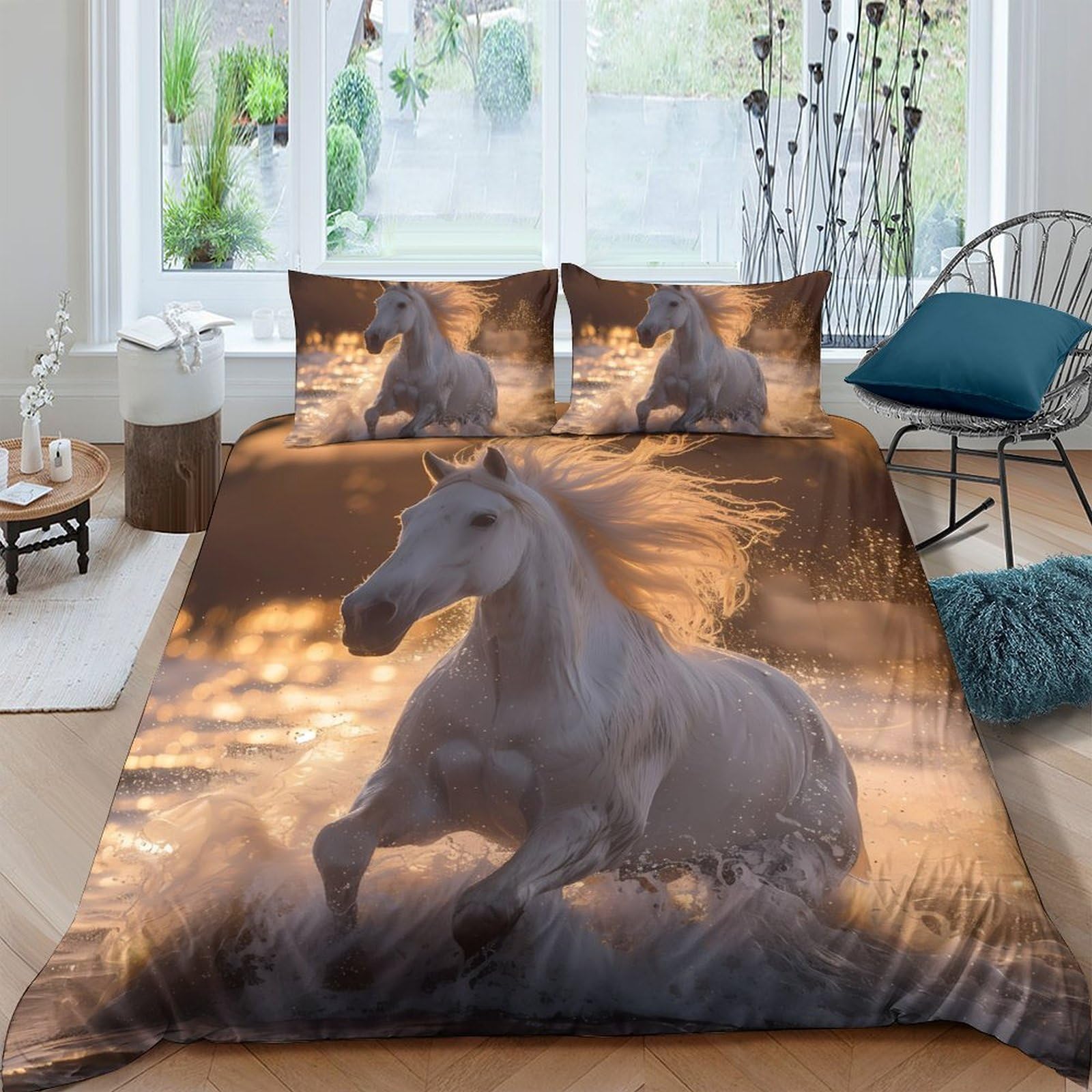 Ctjqhvkz Style-6 3D Printed Running Horse Fitted Sheet Microfiber Soft Breathable Sunset Forest Bed Cover For Bedroom Guestroom Decor Single（135X200cm）