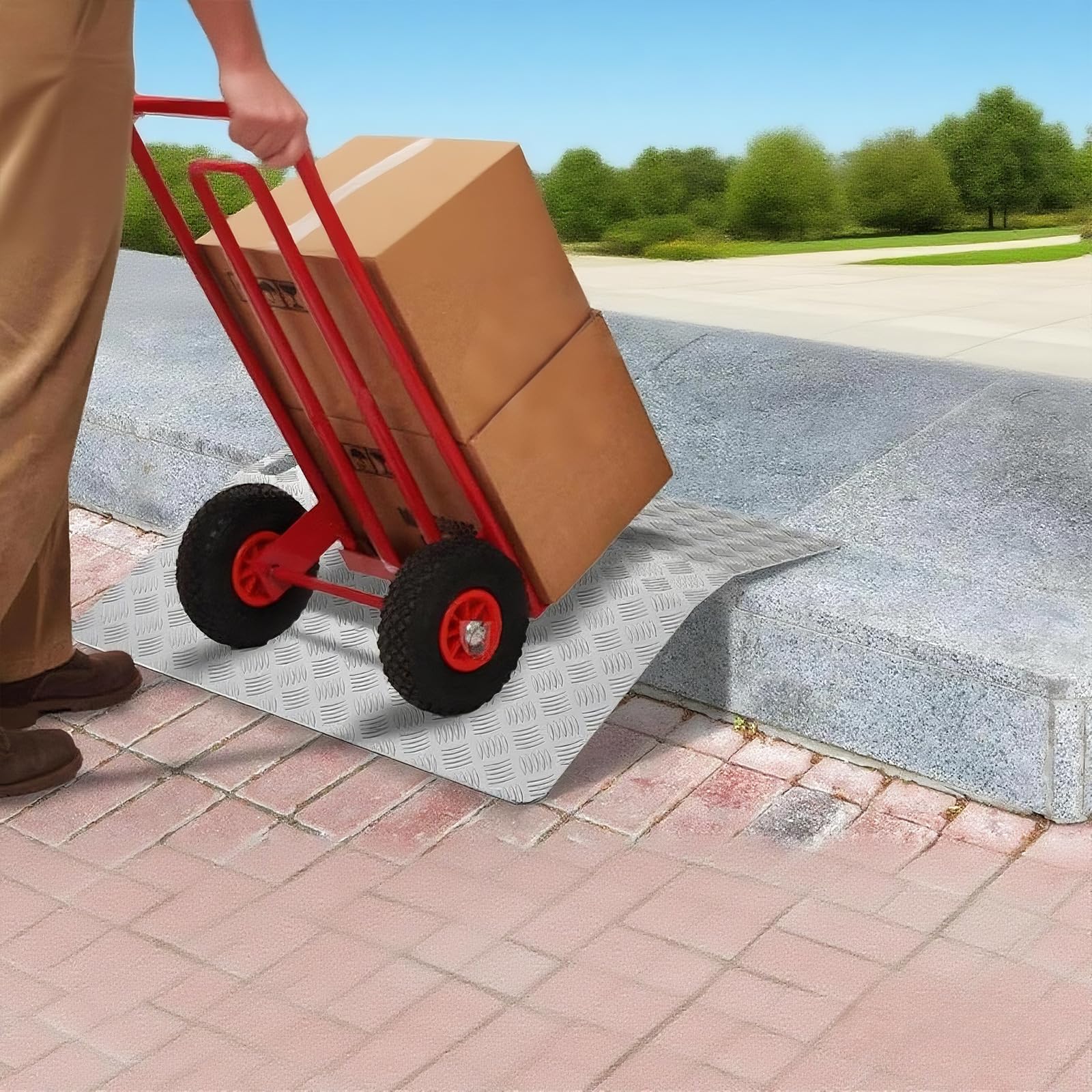 Rampa per soglia in alluminio, 60 cm, per sedia a rotelle, capacità di carico 270 kg, rampa per marciapiede antiscivolo, con maniglie per soglie, gradini, ingressi di casa