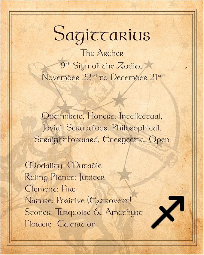Sagittarius Zodiac Wall Art Print – 8x10 Unframed Horoscope Decor for Astrology Lovers – Celestial Mystic Bedroom, Office, or Dorm Aesthetic – Vintage Star Sign Gift for Women, Men & Teens