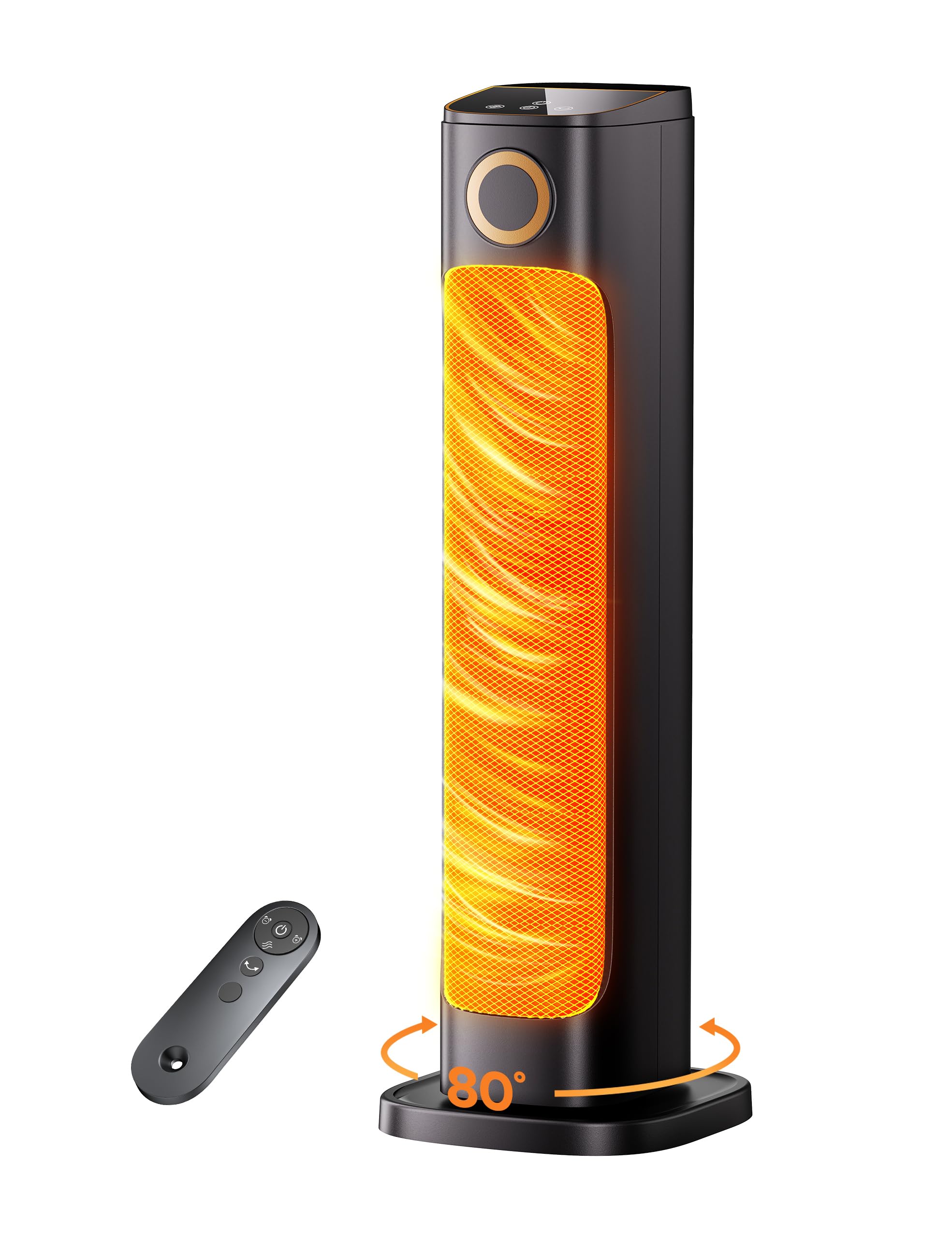 25" Space Heaters for Indoor Use, Electric Heaters for Large Rooms,15H Timer, 80°Oscillation, Quie Heater and Fan Combo w/Remote, 1500W Tower Heater, Tip-Over/Overheating Protection, Black